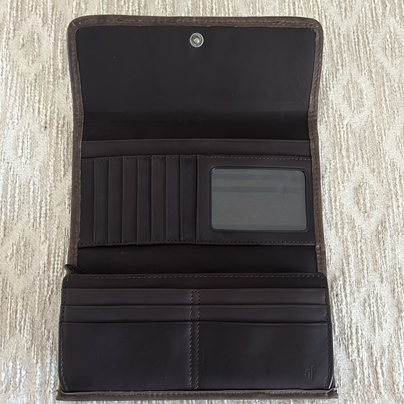 Frye Melissa Brown Distressed Trifold Leather Wallet - Picture 2 of 15